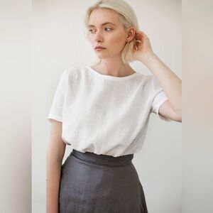 NWT Linen Handmade Studio Yuna Short Sleeves Top in Beige